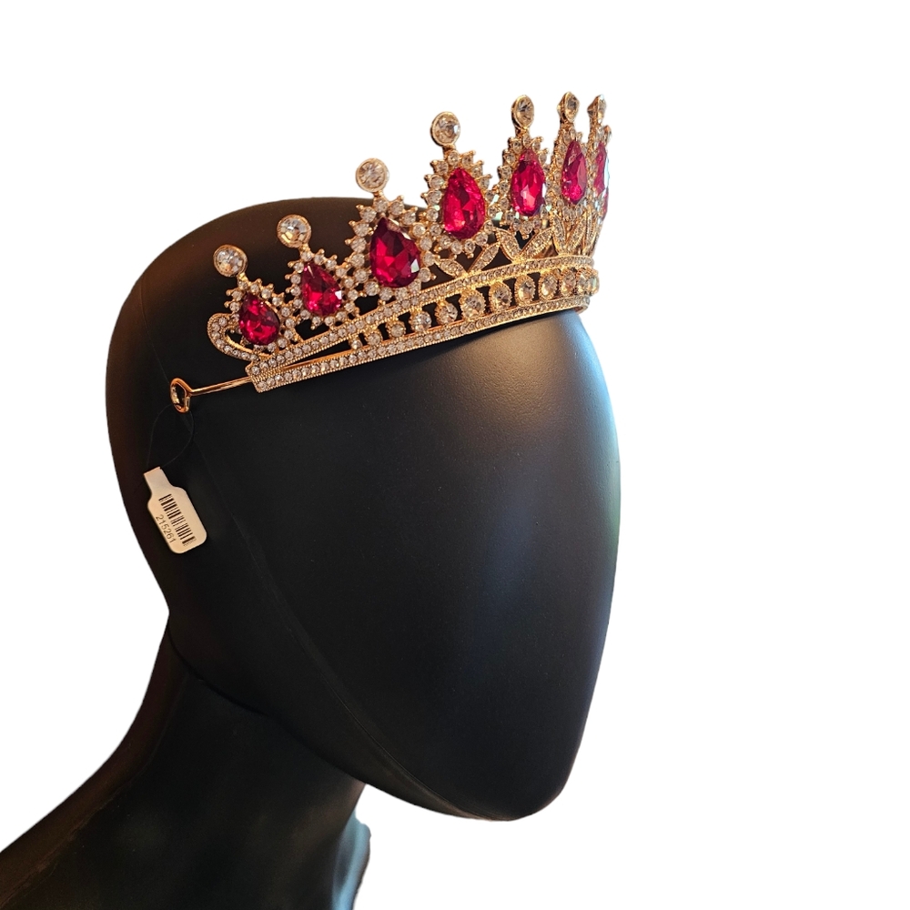Gold/Red Teardrop Crystal Tiara - Picture 2 of 4